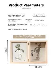 Detail of wooden 3D shadow box frame showing 4.5cm hollow depth for flower specimens