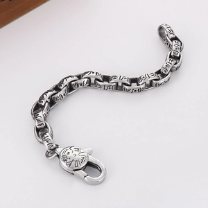 Punk style men's matte silver 316L stainless steel bracelet with oval link chain