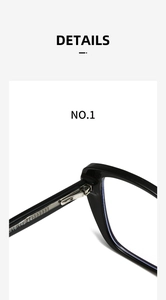 Detail shot of sturdy metal spring hinges and high-gloss black acetate glasses frame