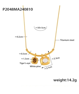 Technical drawing showing tiger eye stone and white turquoise pendant size and dimensions