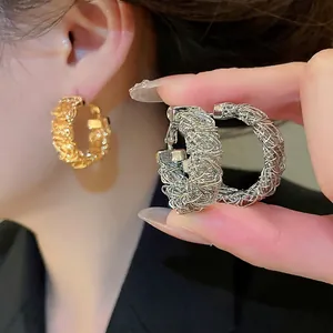 Woven Hoop Earrings Copper With Silver Earring Post Bird Nest Texture Gold Silver Plated Luxury Fashion Women
