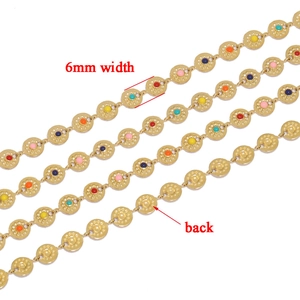 6mm gold stainless steel sun disc chain with colorful enamel drip oil pendants for necklaces