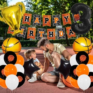 Kit déco anniversaire basket avec ballons trophée et bannière Happy Birthday