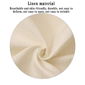 Macro shot of breathable beige linen fabric texture for Christmas table runners