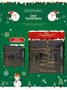 Detailed comparison of gold Christmas tree static window stickers on a glass surface