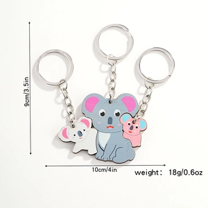 Detail view of koala wooden puzzle keychain with dimensions and weight measurements