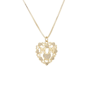 18k gold plated heart necklace with MOM lettering and micro-pave cubic zirconia accents