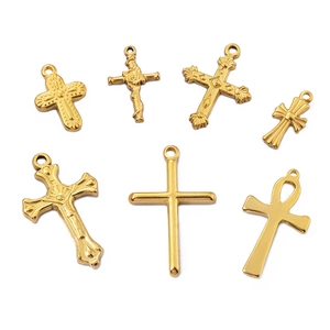 Cross Pendants Stainless Steel Religious Ankh Charms Vintage Rose Embossed DIY Jewelry Making Accessories Retro Style