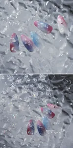 Detailed macro view of 3D embossed nail stickers with laser iridescent marine patterns