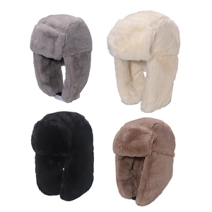 Winter Trapper Hat Faux Rabbit Fur Warm Ear Flaps Windproof Aviator Cap Solid Color Unisex Outdoor Cold Weather