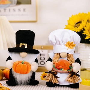 Thanksgiving Gnomes Plush Harvest Gnome Dolls Cloth Faceless Chef With Pumpkin And Turkey Fall Harvest Desktop Ornament Decorations