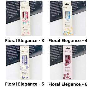 Detail of 4-piece 0.5mm black ink retractable gel pen set with floral patterns