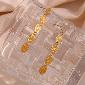 Boucles d'oreilles pendantes en acier inoxydable plaqué or 18K avec disques martelés