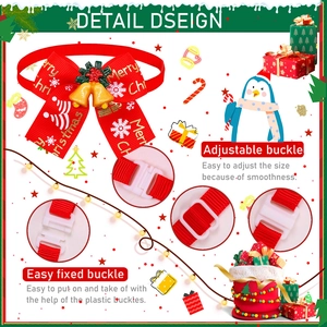 Detail of adjustable buckle and easy fixed clasp on red Christmas pet bowtie with bells