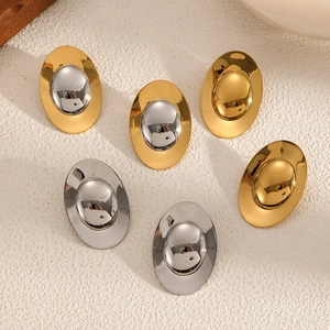 Oval Stainless Steel Stud Earrings 18K Gold Plated Geometric Mirror Finish Two-Tone Jewelry For Women