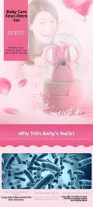 Pink 4-piece baby nail care set including clippers, scissors, file, and tweezers in a case