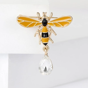 Bee Brooch Pin Alloy Enamel Animal Shape With Water Drop Crystal Pendant Fashion Creative Jewelry Accessory