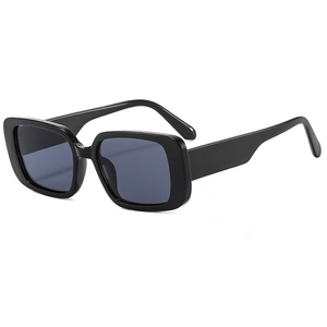 Chic black rectangular sunglasses with dark grey lenses and UV protection for unisex