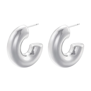 Polished silver C-shaped chunky stud earrings with smooth finish and minimalist design