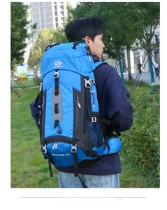 Blue 60L hiking backpack with adjustable straps and durable fabric for outdoor activities