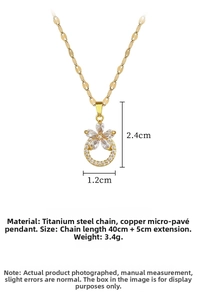 Detail showing dimensions of gold flower pendant necklace with cubic zirconia