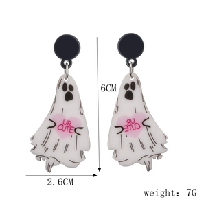Ghost earrings with pink heart and UR CUTE text, dimensions 6cm by 2.6cm, 7g weight