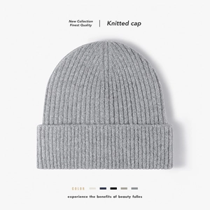 Men Winter Beanie Hat Ribbed Knit Fleece Lined Thickened Warm Windproof Outdoor Cuffed Skull Cap Soft Solid Color