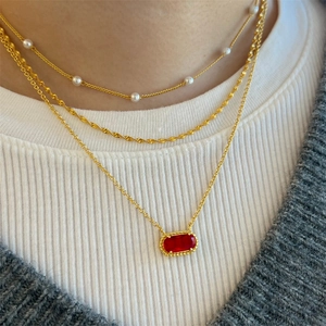 Vintage Oval Birthstone Necklace Copper Gold Plated Gemstone Pendant Elegant Clavicle Chain For Women