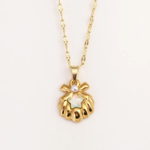 Elegant gold-tone pearl starfish and shell pendant necklace for women's fashion jewelry