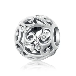 S925 Sterling Silver Hollow Scroll Pattern Charm Bead With Zirconia Elegant Vine Design For DIY Bracelet Jewelry Accessory
