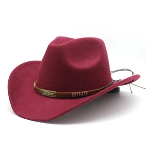Classic burgundy wool felt western cowboy hat with brown braided band and metal buckle