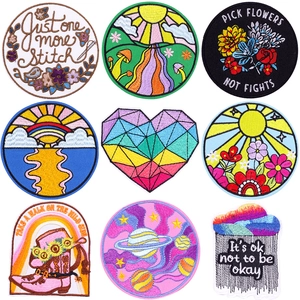 Embroidered Patches Iron On Sew On Cloth Stickers Floral Landscape Quotes DIY Clothing Decor For Jackets Hats Bags
