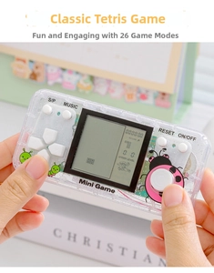 Detail of handheld game console with glittery case and colorful insect illustrations