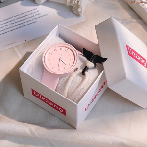Pink matte fashion watch and whale tail bracelet set in a premium white gift box
