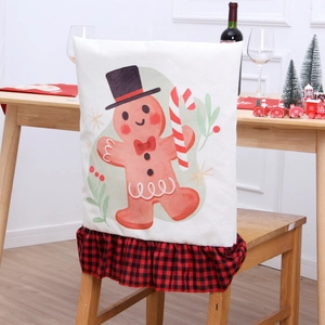 Christmas gingerbread man chair cover with red and black checkered ruffle edge decoration