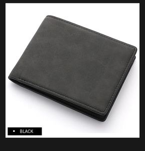 Detail view of the black bifold wallet with matte finish and neat stitching craft