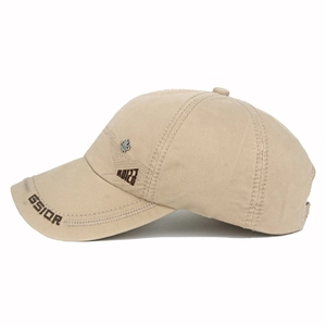Close-up of cotton baseball cap with GSIOR embroidery and silver maple leaf badge