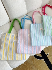 Borsa Tote A Righe Tela Strutturata Grande Capacità Borsa A Tracolla Stile Scolastico Estate Shopping Colorata