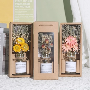 Natural Dried Flower Bouquet In Glass Vase With Kraft Paper Gift Box For Mothers Day Home Decor Nordic Style Ornament