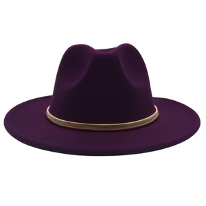 Elegant Fedora Hat Woolen Felt Wide Brim With Gold Metal Band Vintage Jazz Cap For Men Women Fashion