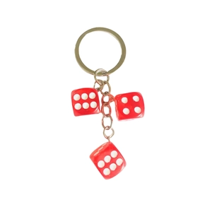 Creative red resin dice keychain with metal chain and silver ring accessory