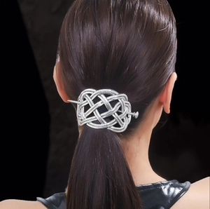 Silver Celtic knot hair clip for women featuring vintage Norse Viking braided design