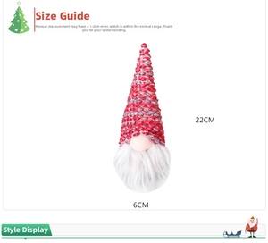 Size detail showing a 22cm tall red striped knit hat Christmas gnome ornament with dimensions