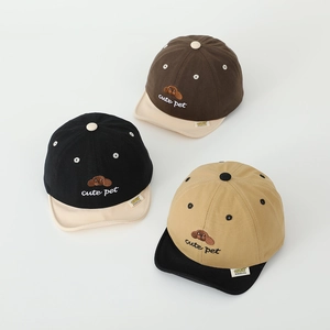 Three color-blocked cotton baby baseball caps with cute dog embroidery and air vents