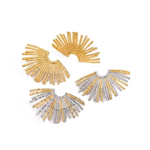 Chic titanium steel fan-shaped stud earrings in gold and silver two-tone metallic finish