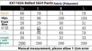 Tableau des tailles pour jupe-culotte à ceinture avec mesures de taille et de hanche