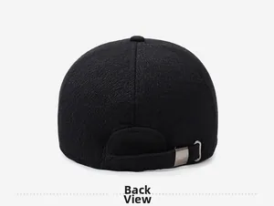 Back view of men's winter thermal baseball cap showing adjustable strap and metal buckle