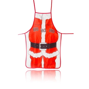 Tablier de Noël rouge avec imprimé costume de Père Noël et slogan texte Ho Ho Ho