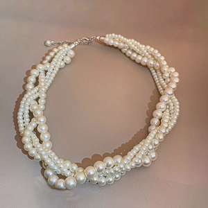 Collana Girocollo Con Künstliche Perle Di Imitazione Multistrato Intrecciata Barocca Retrò Francese Elegante Gioielli Da Donna Chiusura In Lega