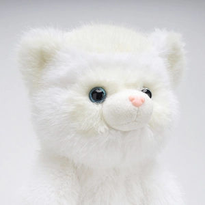 Cute plush white ferret doll with fluffy long fur and sparkling blue crystal eyes